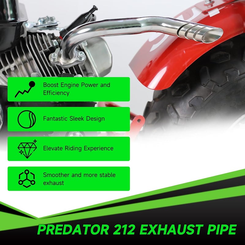 XIKOBY Header Exhaust Pipe Kit Compatible with Predator 212cc 224cc 196cc 6.5HP GX160 GX200 Engine Coleman Mini Bike CT200U BT200X CT200U-EX KT196 Go Kart Baja MB200 with Main Jets Parts (Silver) - Image 2
